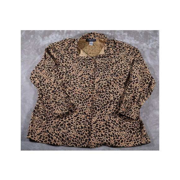 Sag Harbor Shirt Womens 24W Brown Black Animal Print Button Up Long Sleeve Top - Picture 1 of 7